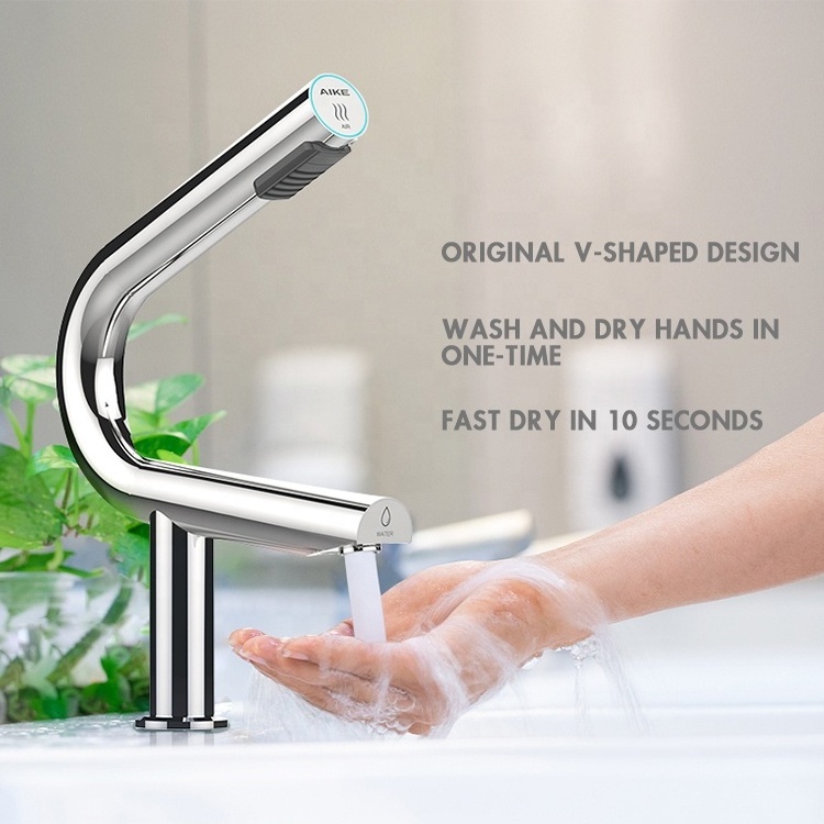 New Design AK7131 304 Stainless Steel Electronic Faucet 2 in 1 Wash and Dryer Tap High Speed Airblade Hand Dryer for Toilet