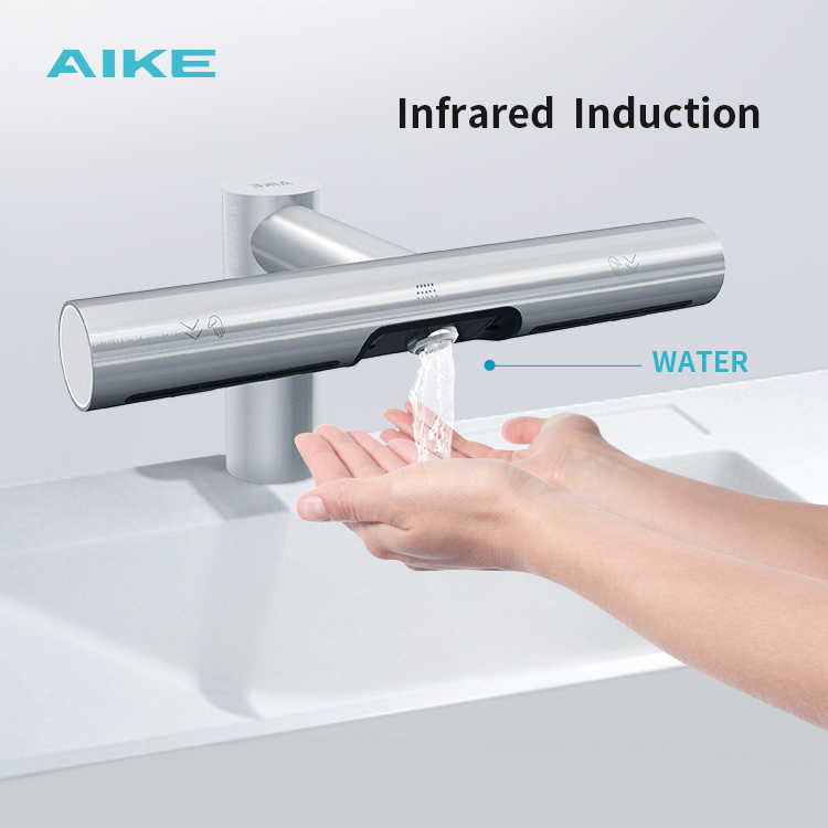 Hot Air Hand Dryer Sink Faucet High Speed Jet Hand Dryers Automatic Black Faucet with Hand Dryer with HEPA Filter AK7120