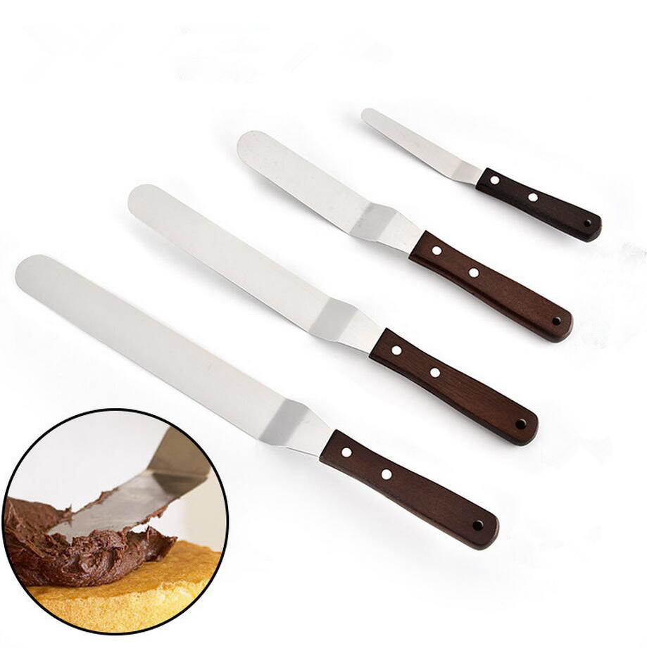 4 6 8 10 Inch Cake Decorating Angled Wooden Handle Stainless Steel  Offset Frosting Icing Spatula