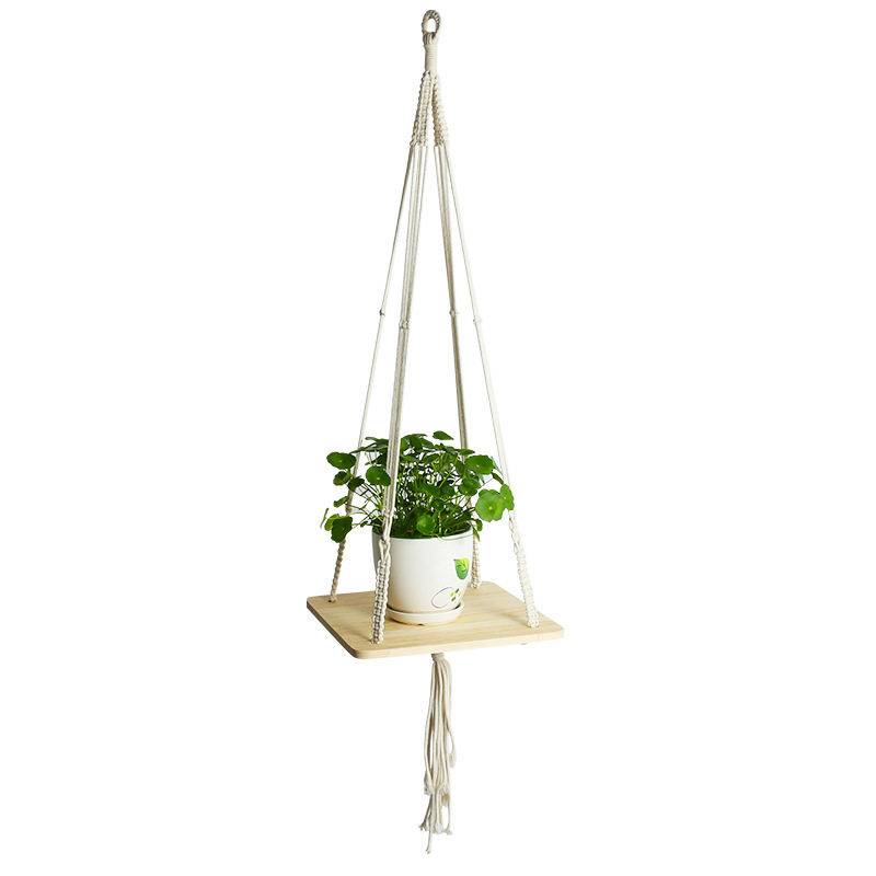 Hot Selling Handmade Macrame Plant Hanger Planter Wall Hanging Shelf Wooden Flower Pot Holder