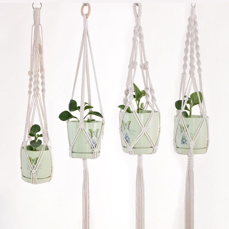 Logo Europe Plant Hangers Indoor Hanging Planter Basket with Wood Beads Decorative Garden Flower Pot Net Pocket Flower Pot Sling