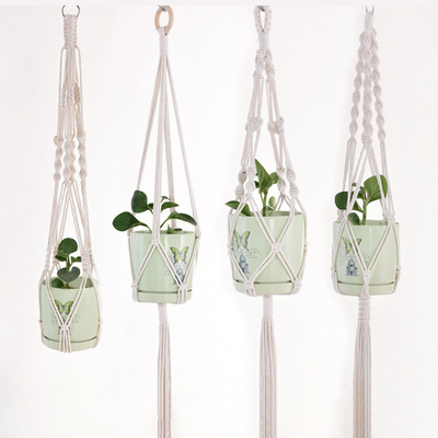 Logo Europe Plant Hangers Indoor Hanging Planter Basket with Wood Beads Decorative Garden Flower Pot Net Pocket Flower Pot Sling