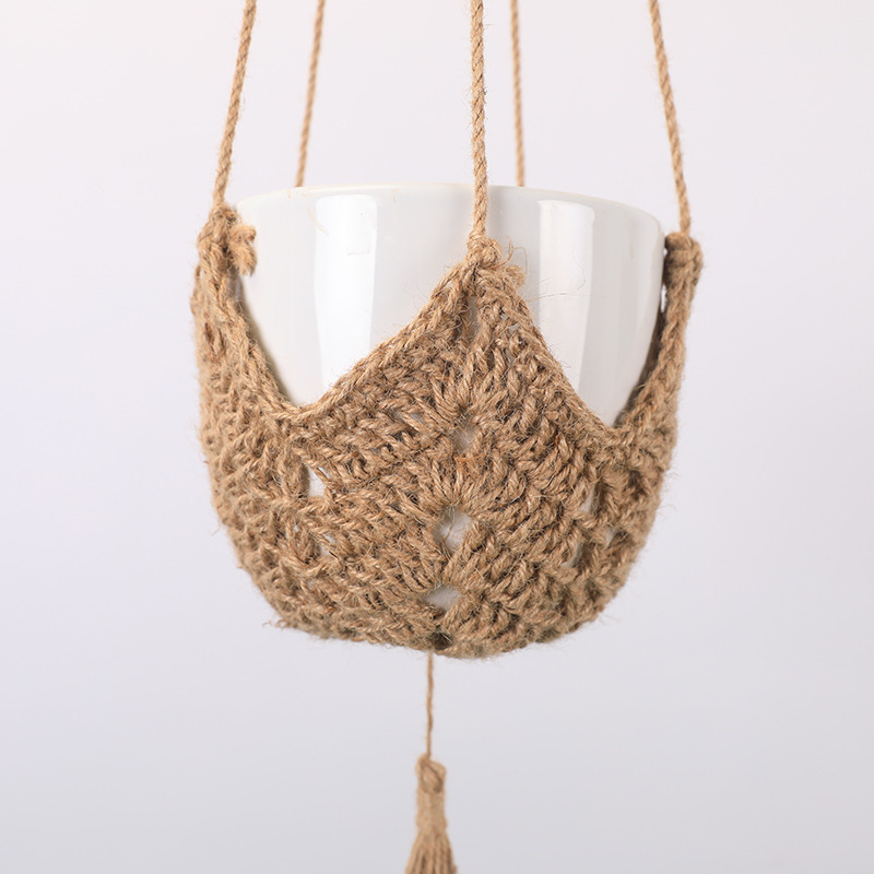 Handmade Hemp Indoor Outdoor Hanging Planter Basket Boho Style Flower Pot Holder Macrame Plant Hangers