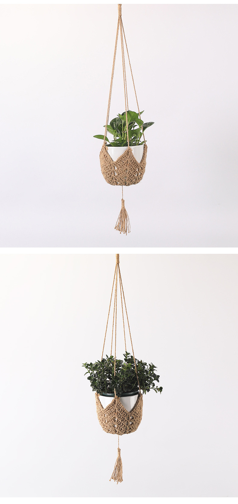 Handmade Hemp Indoor Outdoor Hanging Planter Basket Boho Style Flower Pot Holder Macrame Plant Hangers