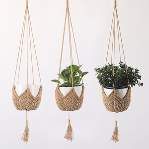 Handmade Hemp Indoor Outdoor Hanging Planter Basket Boho Style Flower Pot Holder Macrame Plant Hangers