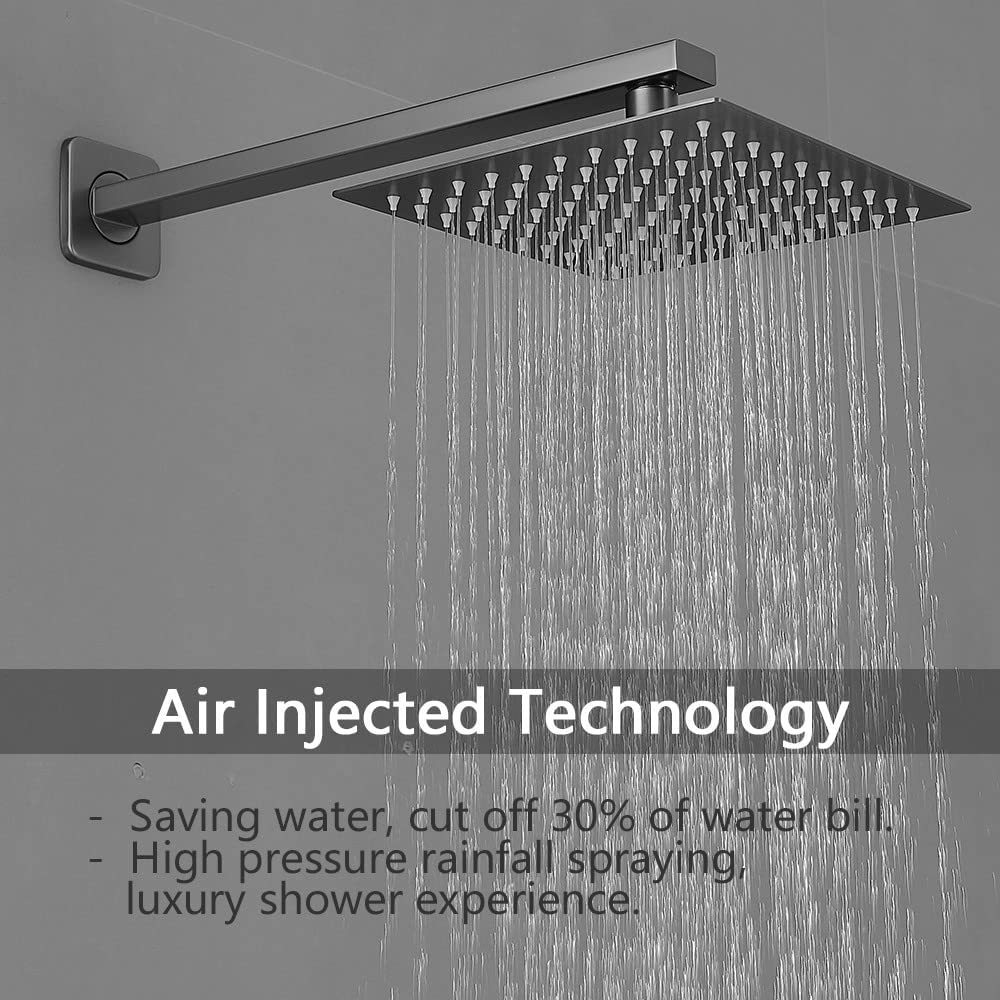 Grey Shower Faucet Set Bathroom Rainfall 8 Inch Shower Head System Single Handle Shower Trim Kit with Rough in Valve