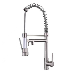 Designer 304 Stainless Steel Nickel Brushed Kitchen Pull Out Sink Faucets With Dual Function Spray Head