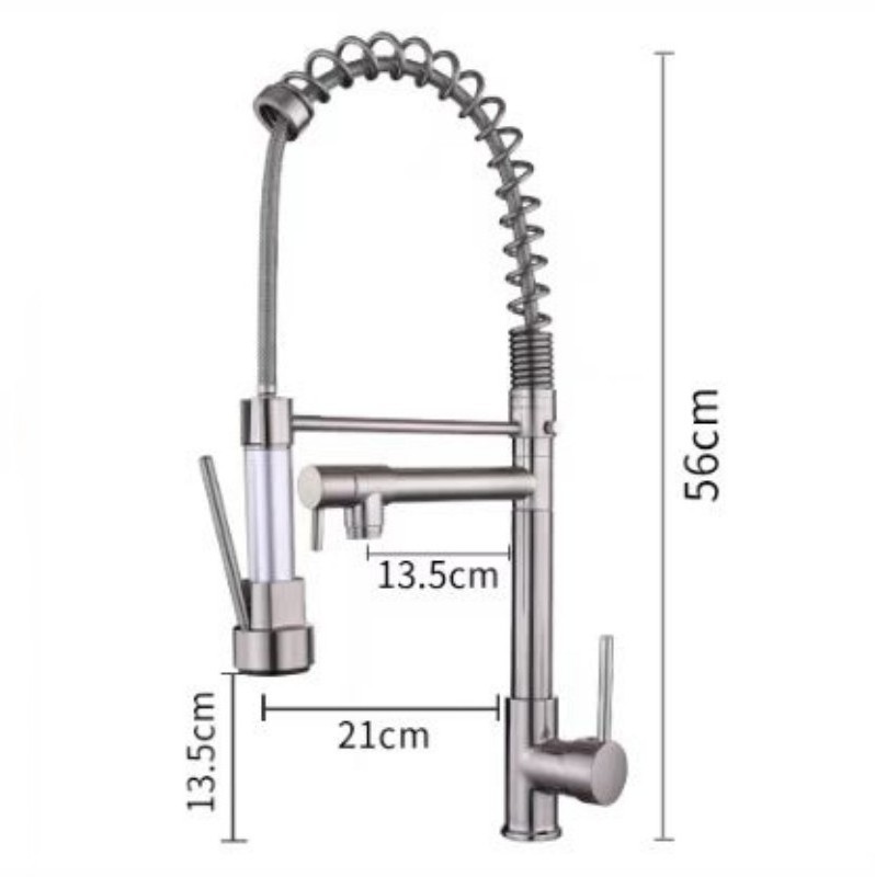 Designer 304 Stainless Steel Nickel Brushed Kitchen Pull Out Sink Faucets With Dual Function Spray Head