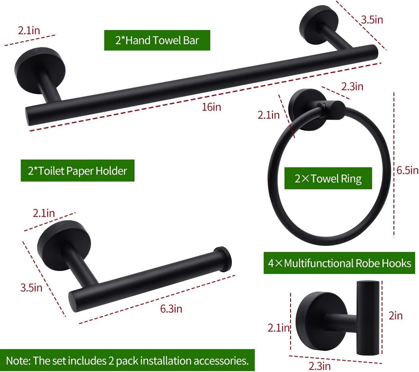 10 Pieces Matte Black Stainless Steel Bathroom Toilet Hanging Towel Ring Towel Hanger Rack Towel Holder