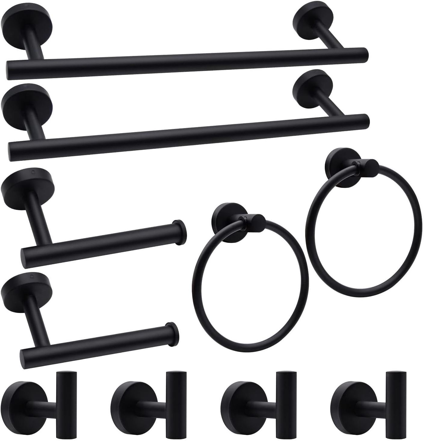 10 Pieces Matte Black Stainless Steel Bathroom Toilet Hanging Towel Ring Towel Hanger Rack Towel Holder