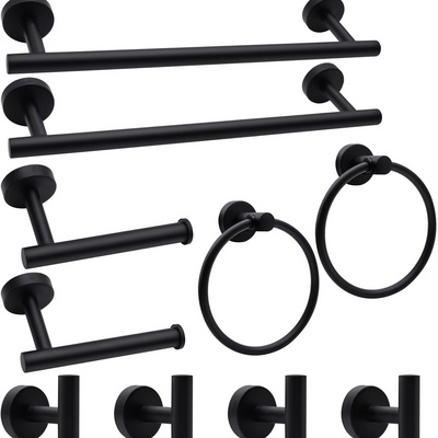 10 Pieces Matte Black Stainless Steel Bathroom Toilet Hanging Towel Ring Towel Hanger Rack Towel Holder