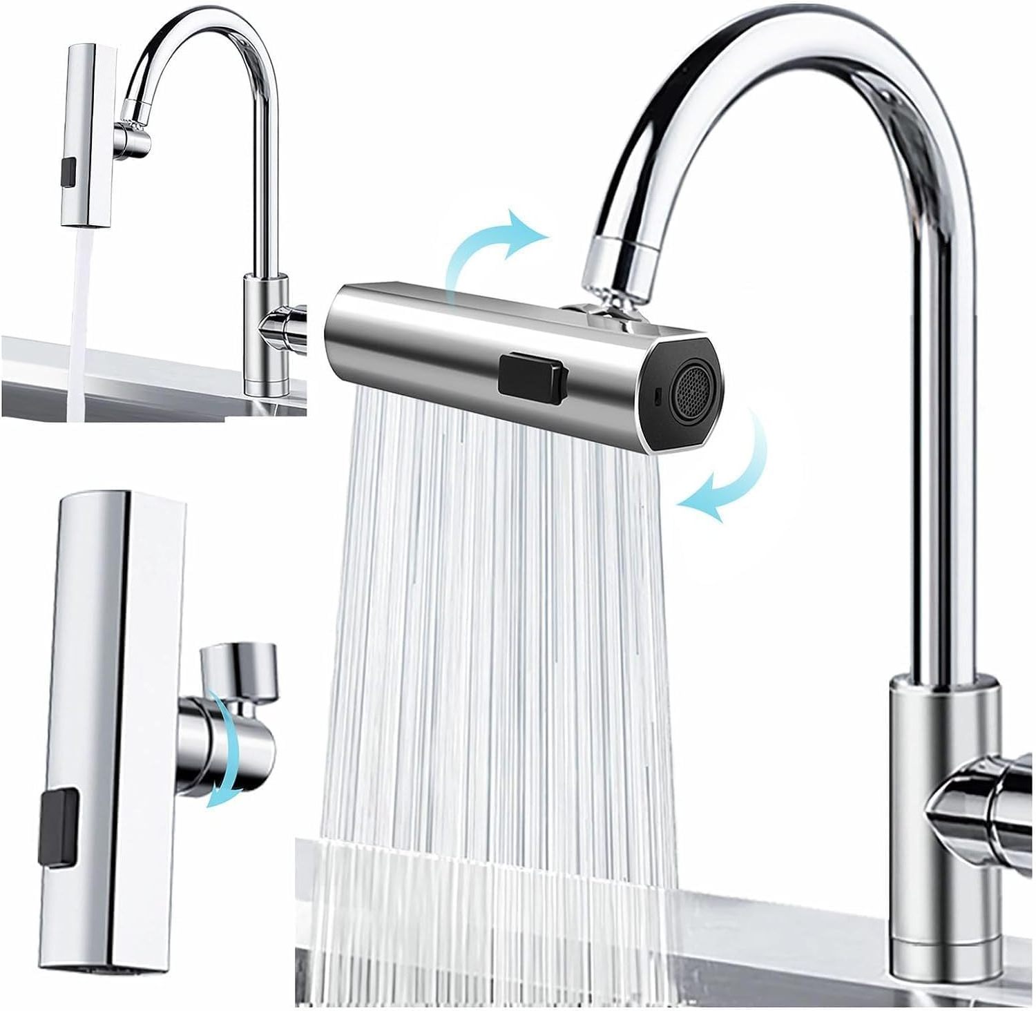 360 degree Swivel Faucet Extender 4 in 1 Waterfall Kitchen Faucet