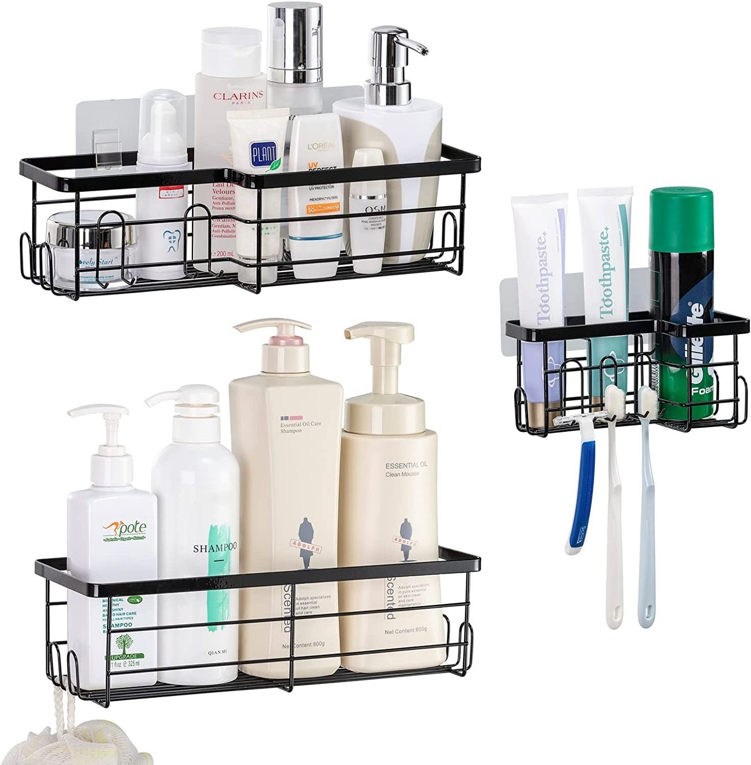 Black Corner Shower Caddy Adhesive Wall Caddy Drill Free bathroom Corner Shower Bathroom Shower Caddy