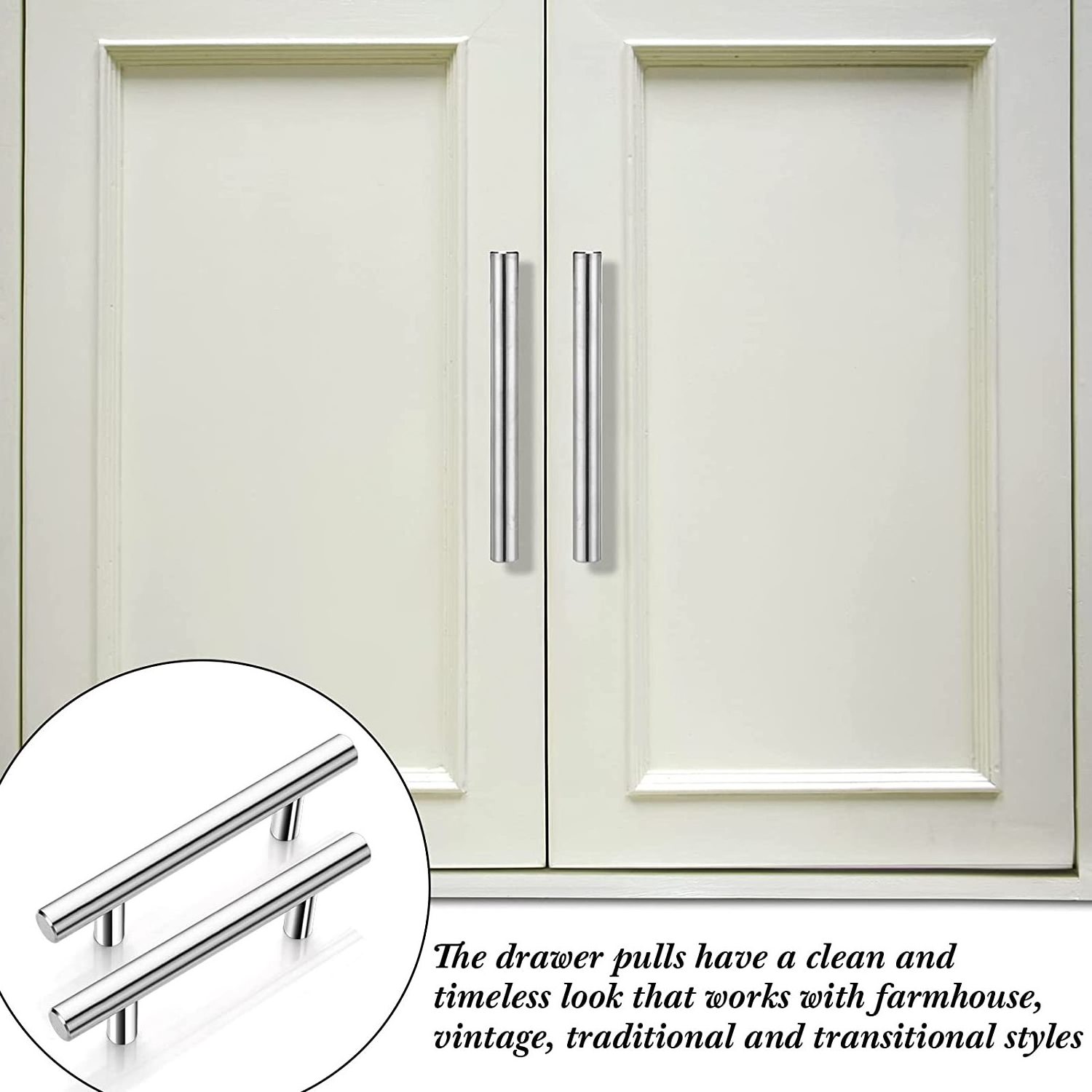 50 Pack Straight Bar Cabinet Handle, Satin Nickel Cabinets Doors Handle Pulls, 5 Inch Overall Length & 3 Inch Hole Centers