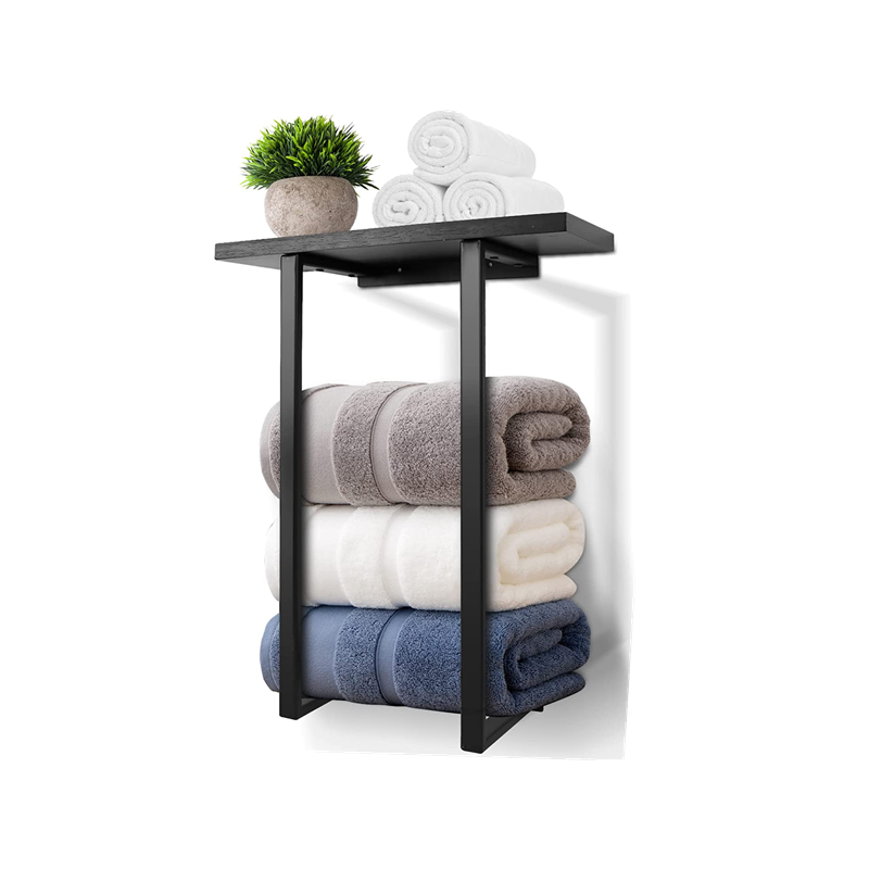 Towel Racks for Bathroom Wall Mounted, Metal with Wooden Shelf for Small Bathroom, Rv, Camper Rolled Bath Towel Rack