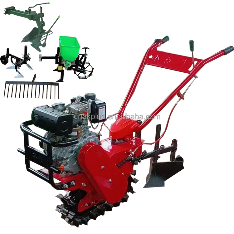 Chain track crawler micro-tiller agricultural arable land ploughing single wheel turning soil ditching weeding machine