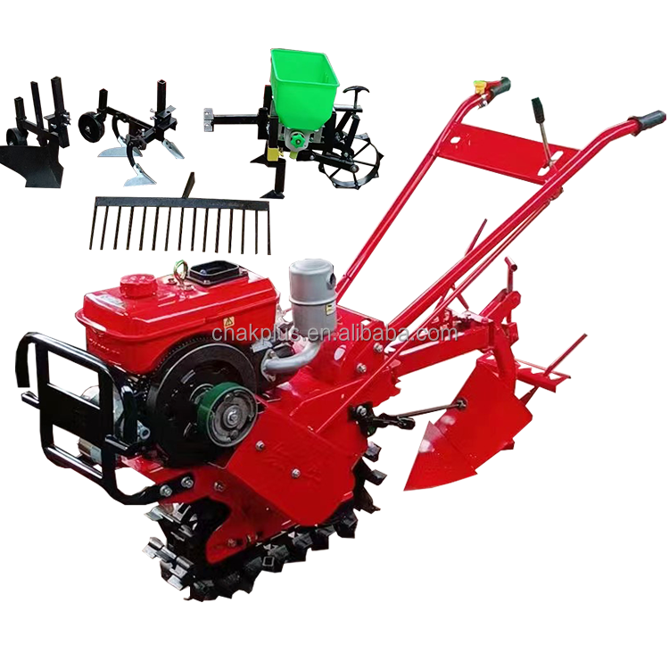 Chain track crawler micro-tiller agricultural arable land ploughing single wheel turning soil ditching weeding machine