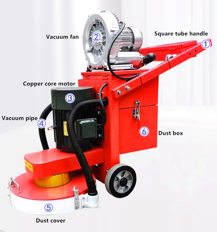 Large area concrete floor grinder with vacuum floor grinding