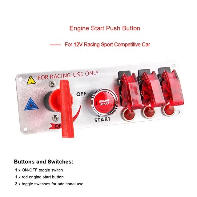 Red Cover Lighted Vehicle Waterproof ON-OFF Toggle Rocker Engine Start Racing Ignition Switch Panel