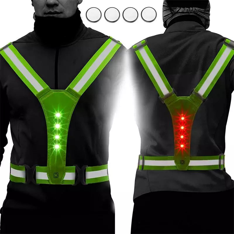 Adjustable Elastic Safety Gear Reflective Running Vest with 3 Lighting Modes For Night Running Walking Cycling