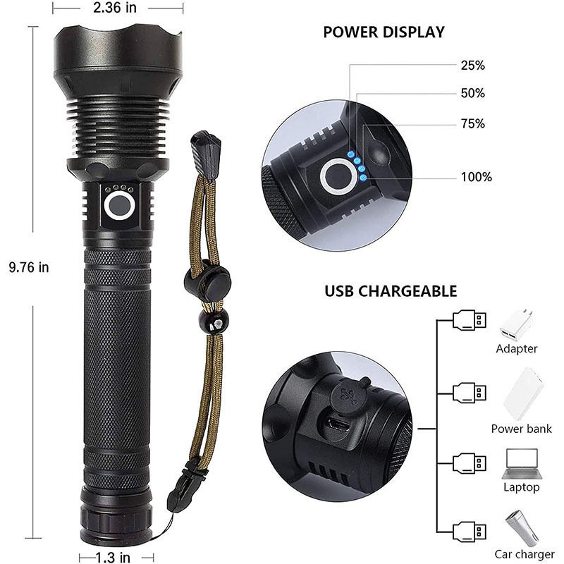 Rechargeable LED Super Bright Flashlight 20000 High Lumens, With 3 Modes & Waterproof, Tactical Torch For Camping Emergencies