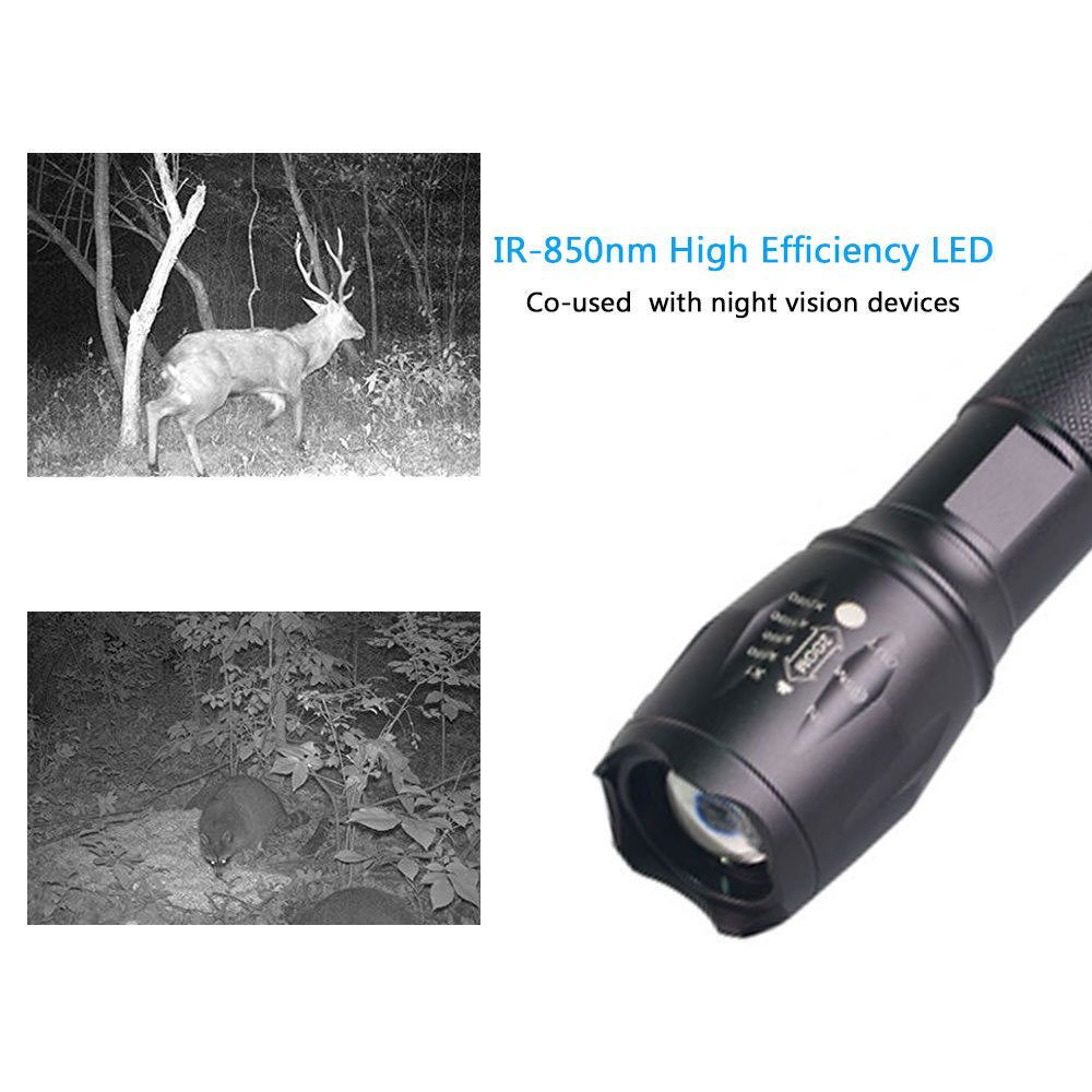 Outdoor Military Grade Aluminum Infrared Flashlight Portable Zoom Night Hunting 850nm IR Laser Light Torch