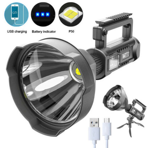 Super Bright 10W USB Rechargeable XHP50 XHP70 XHP90 LED Spotlight Flashlight 1000m Long Range Searchlight With Tripod