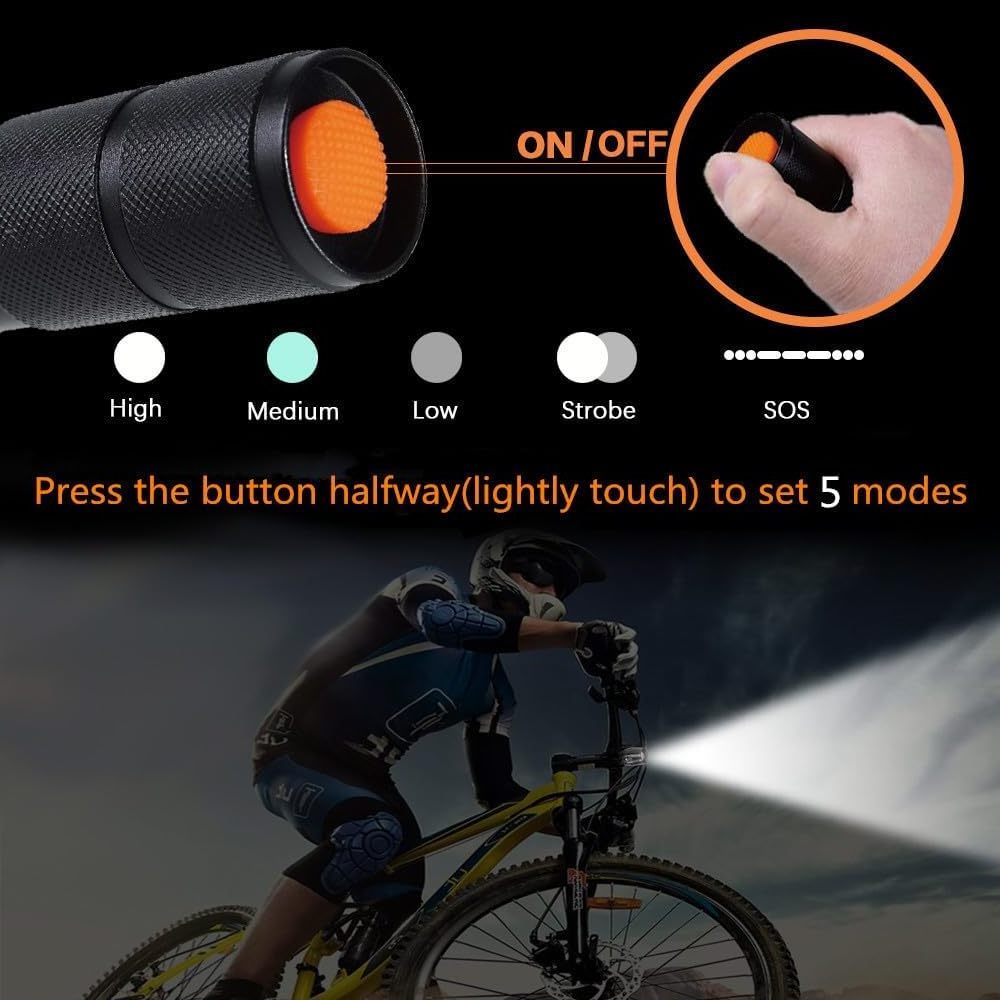 2 Pack Tactical Flashlight High Lumens Lights Portable Waterproof Zoomable Flashlight With 5 Mode For Camping/Outdoor/Hiking/Gif