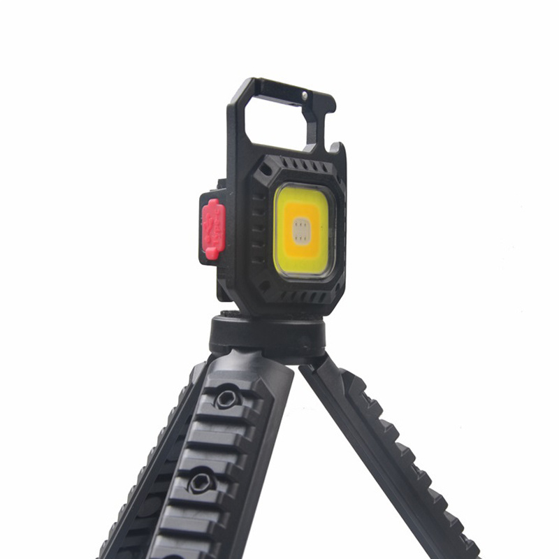 Mini Outdoor Light Weight USB Rechargeable Torch Portable LED Flashlight Multifunction Keychain Tripod Rotate Bracket