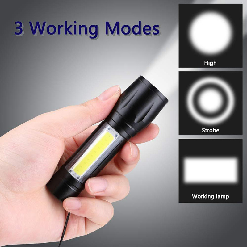 Mini LED Flashlight Tactical Pocket COB LED Torch 500 Lumen Zoomable 4 Modes Micro Rechargeable LED Flashlight