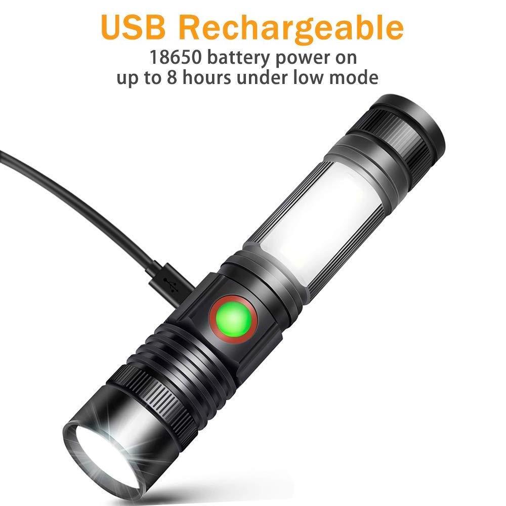 Wholesales Pocket USB C Rechargeable Magnetic 4 Lighting Modes XML-T6 LED Flashlight With COB Work Light Include 18650 Battery