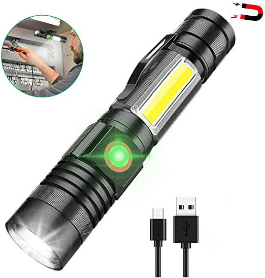 Wholesales Pocket USB C Rechargeable Magnetic 4 Lighting Modes XML-T6 LED Flashlight With COB Work Light Include 18650 Battery