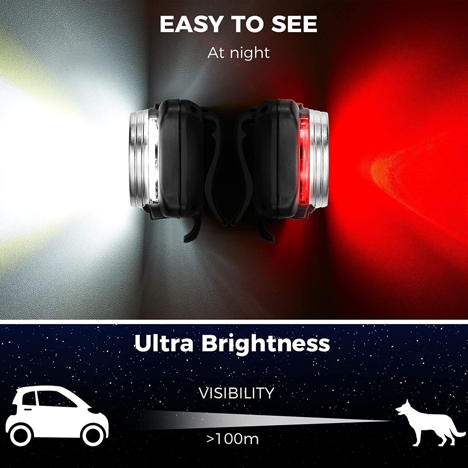 USB Rechargeable Pet Clip on Safety White Red Light 2 Pieces LED Dog Puppy Pet Collar Light for for Night Walking Running