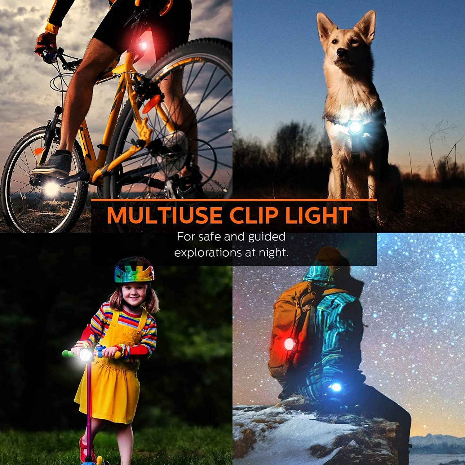 USB Rechargeable Pet Clip on Safety White Red Light 2 Pieces LED Dog Puppy Pet Collar Light for for Night Walking Running