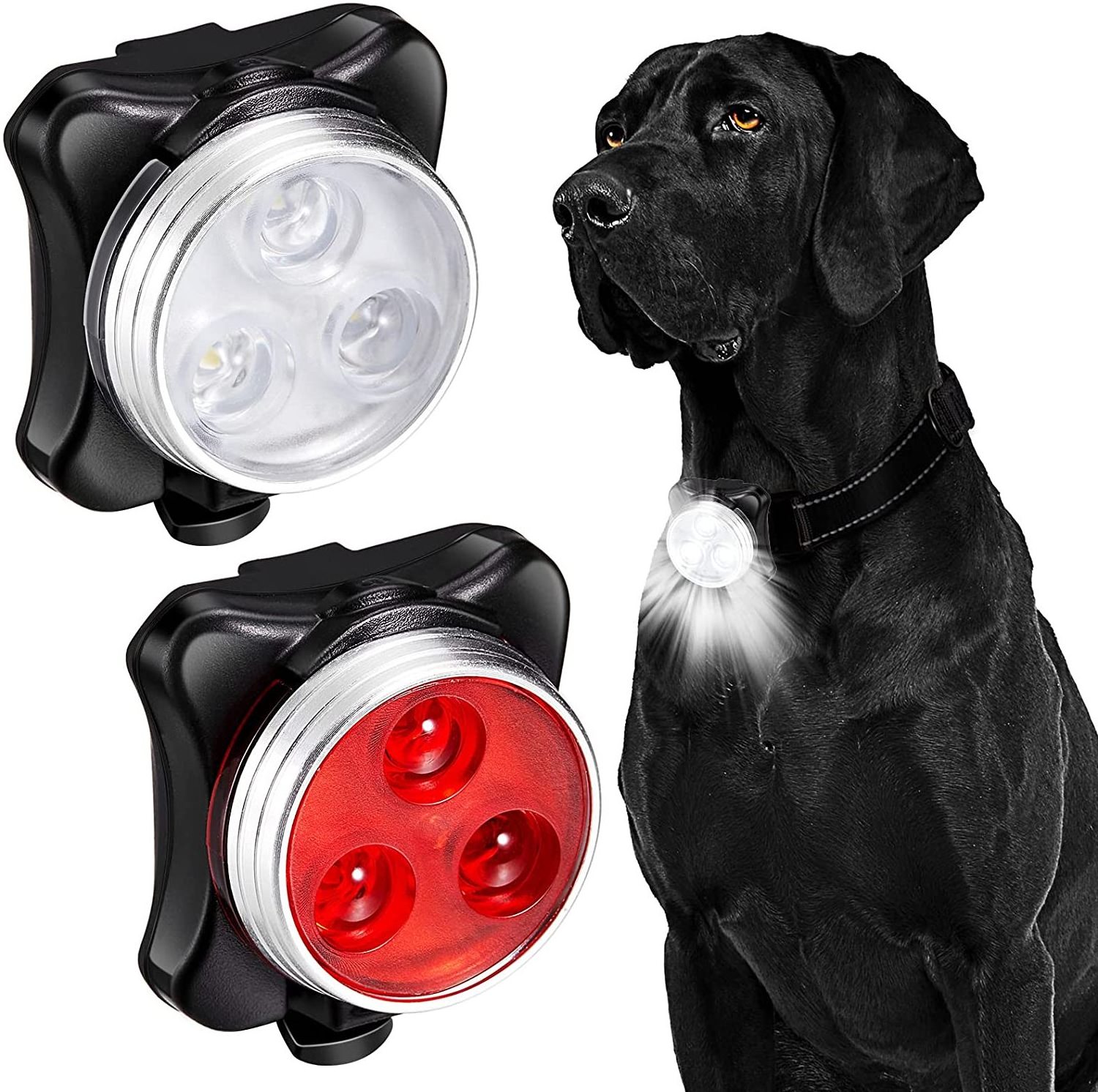 USB Rechargeable Pet Clip on Safety White Red Light 2 Pieces LED Dog Puppy Pet Collar Light for for Night Walking Running