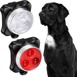 USB Rechargeable Pet Clip on Safety White Red Light 2 Pieces LED Dog Puppy Pet Collar Light for for Night Walking Running