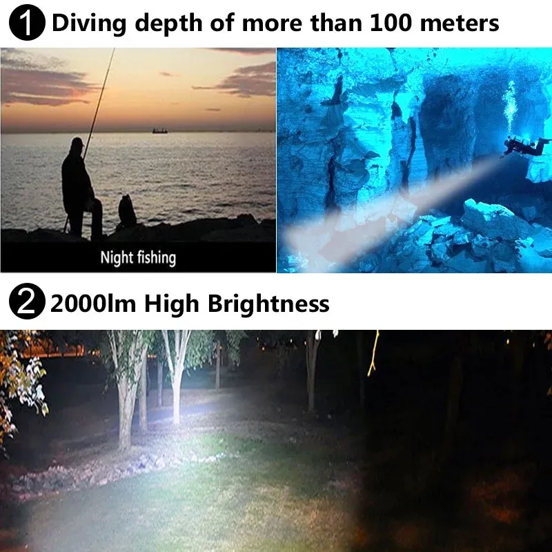 Underwater LED Diving Flashlight Torch Lamp Multi LED Bulbs Powerful LED Diving Flashlight