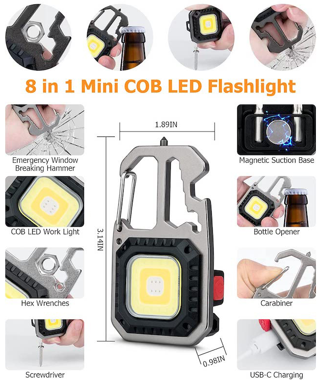 Type C Rechargeable COB Work Keychain Light With Bottle Opener Multi-function Emergency Lamp Mini COB LED Flashlight