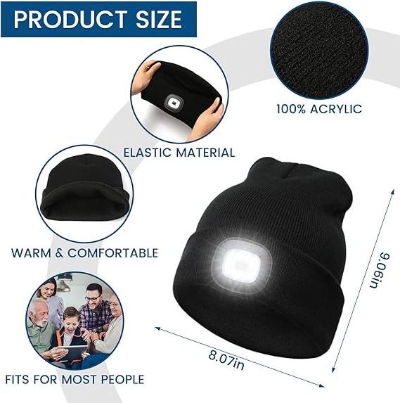 Unisex Beanie with The Light Gifts for Men Dad Father USB Rechargeable Cap LED Headlamp Hat Knitted Night Light Beanie