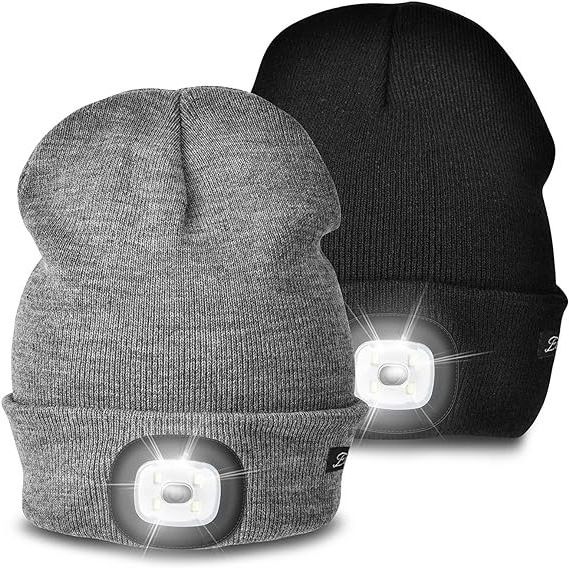 Unisex Beanie with The Light Gifts for Men Dad Father USB Rechargeable Cap LED Headlamp Hat Knitted Night Light Beanie