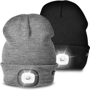 Unisex Beanie with The Light Gifts for Men Dad Father USB Rechargeable Cap LED Headlamp Hat Knitted Night Light Beanie