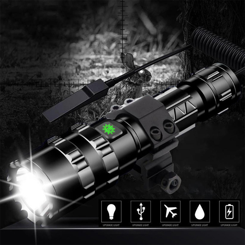 High Lum Professional LED Flashlight For Hunting Tactical Night Scout Light Set L2 Fish Light USB Rechargeable Waterproof Torch