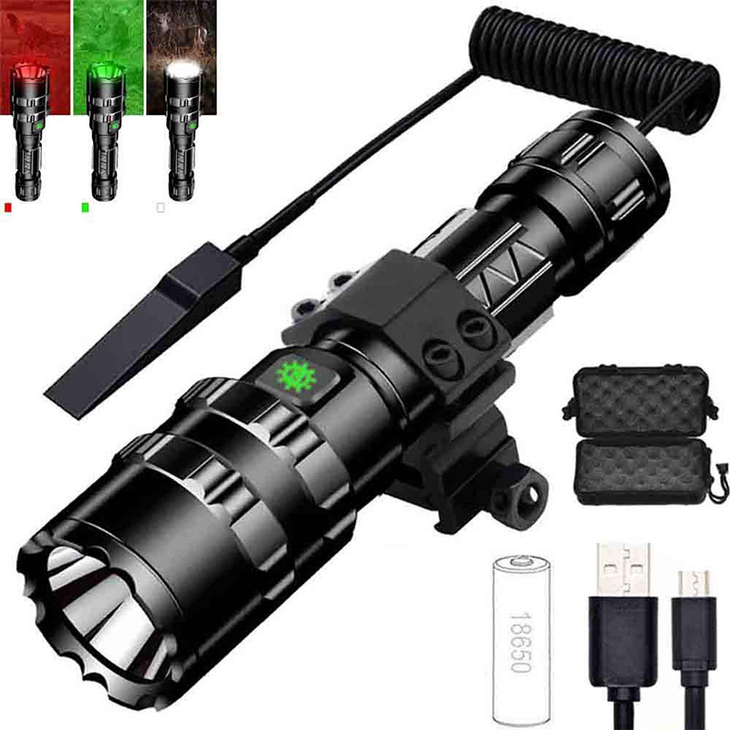 High Lum Professional LED Flashlight For Hunting Tactical Night Scout Light Set L2 Fish Light USB Rechargeable Waterproof Torch