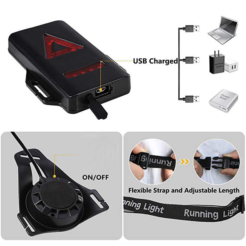 Outdoor USB Rechargeable Waterproof Night Chest Running Lights Adjustable Strap Runner Light For Night Jogging Dog Walking