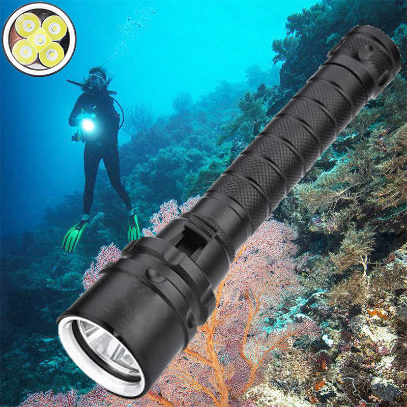 Brinyte 5LED Submarine Dive Flashlight Bright LED Safety Underwater USB Rechargeable IP68 Aluminum Body for Diving