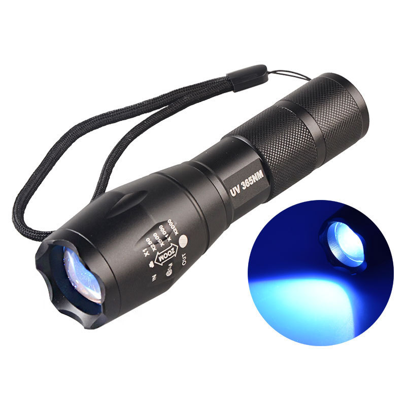 E17UV AAA or 18650 zoomable 3w uv led 365nm ultraviolet light flashlight