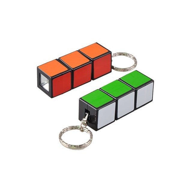 PVC Plastic Magic Cube LED Light Key Chain Flashlight for Promotion