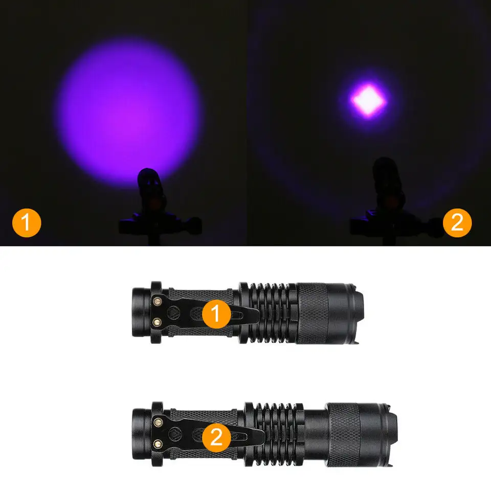 UV LED Flashlight Mini LED Torch 395nm Blacklight Wavelength Violet Light Zoomable Pet Urine Scorpion Feminine Hygiene Detector