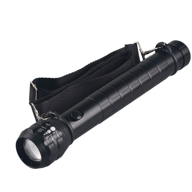 High Power 3Watt LED Torch Heavy Duty Outdoor Torch Zoom Flashlight With Nylon Strap Compass 3D