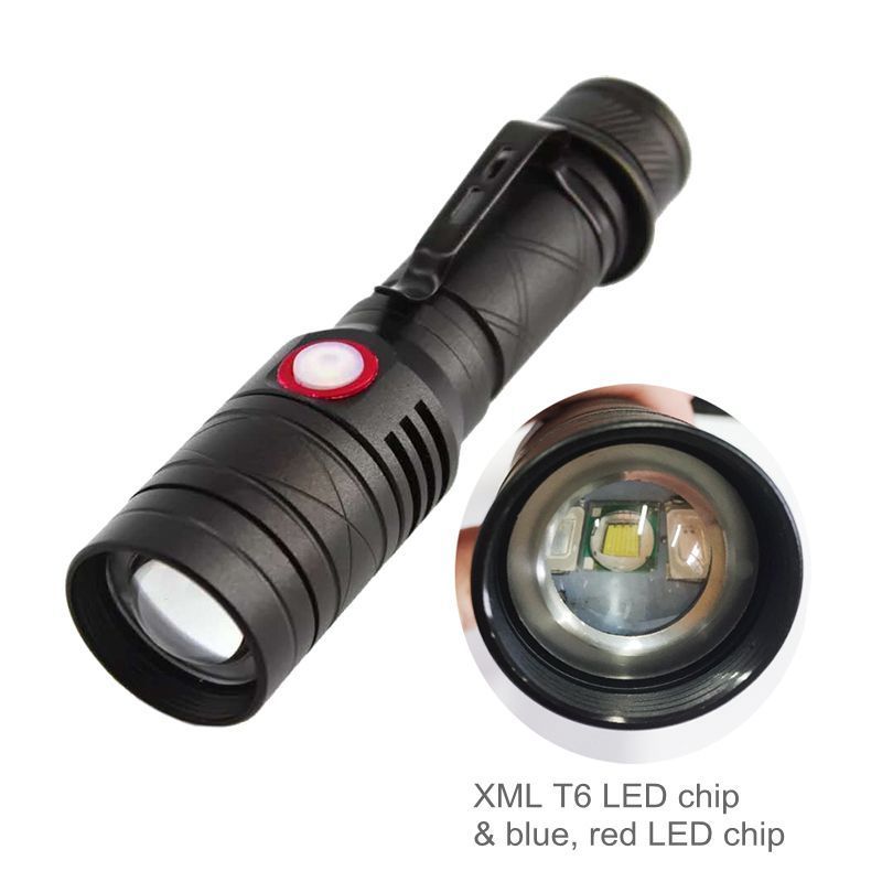 USB Rechargeable Magnet Base Signal Traffic Wand Baton LED Flashlight With Red Flashing Mode